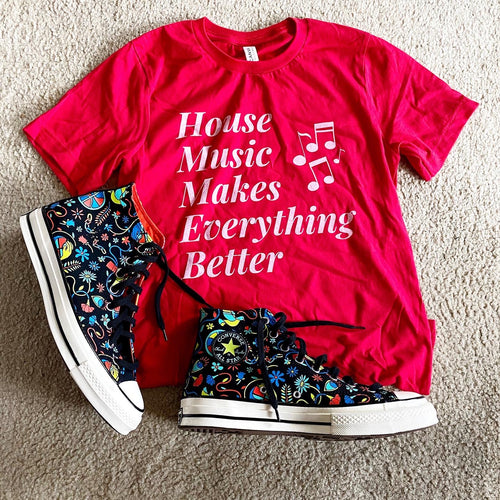 House Music Makes Everything Better Unisex Tee Red