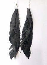 Long Leather Feather Dangles