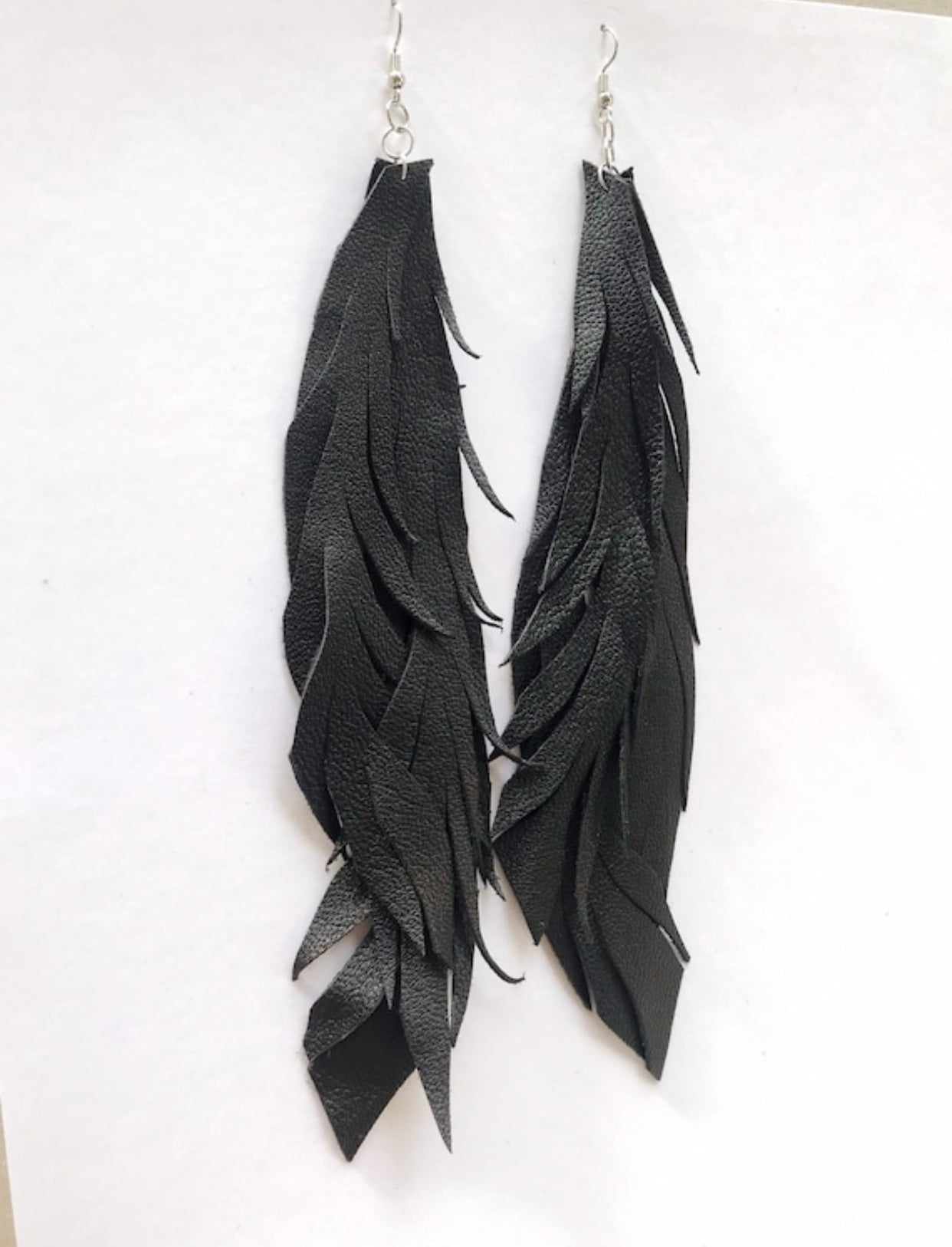 Long Leather Feather Dangles